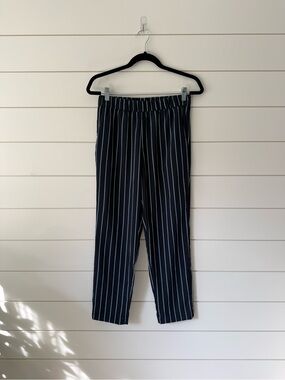 H&M Navy Bright Blue Pinstripe Elastic Waist Pants Size 6